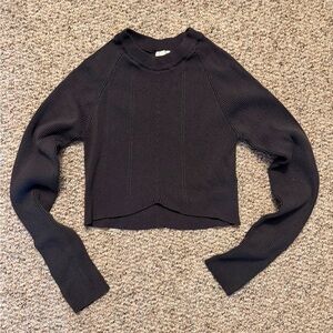 Garage dark gray knit herringbone long sleeve top